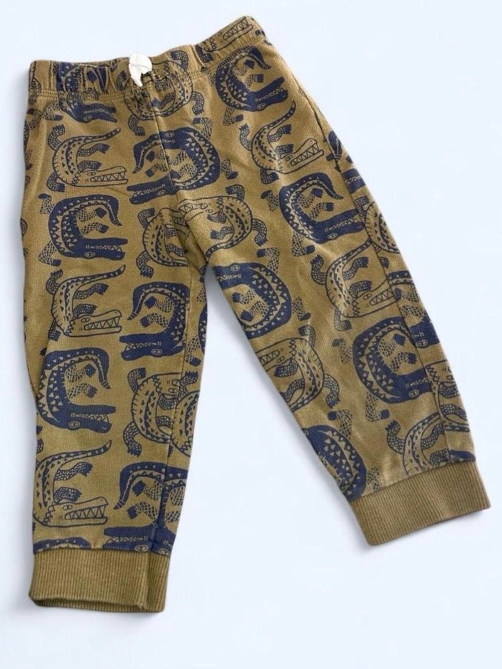 Carters Kids Printed Jogger Pants in Olive with Navy alligator Print 2T